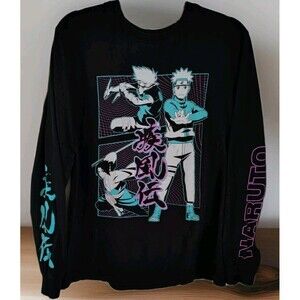 Naruto Shippuden Collection Long Sleeve Shirt Size L Black Cotton